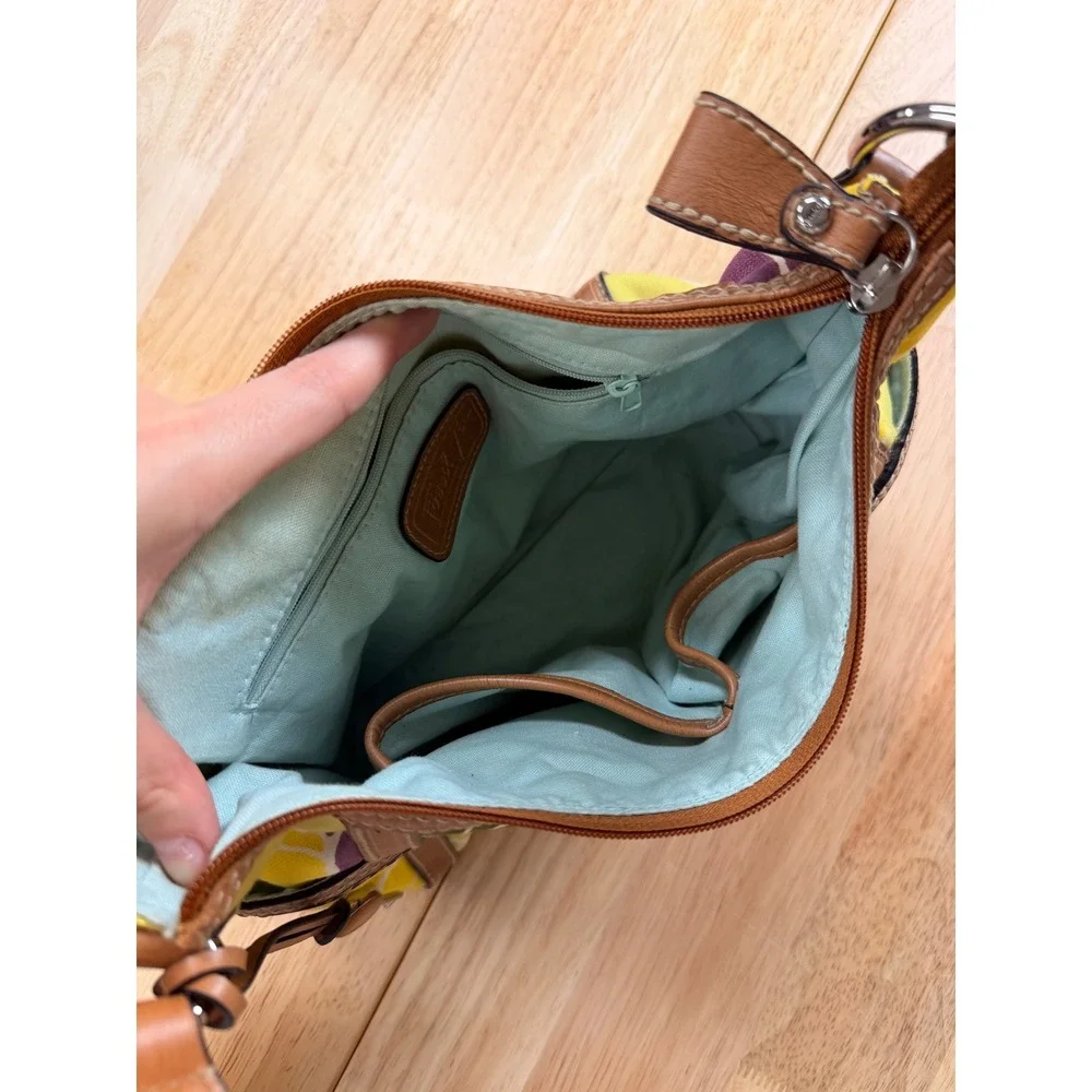 Vintage Y2K Boho Chic Fossil Floral Canvas Hobo Shoulder Bag
